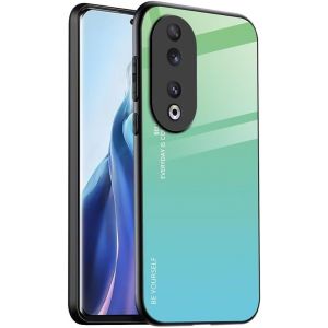 Kal-Coque Adapté Pour Honor 90 5g (6.7"" Inches), Coque Arrière En Verre Dégradé Anti-Chute Et Anti-Rayures Étui De Téléphone Portable - Cyan Vert - Neuf