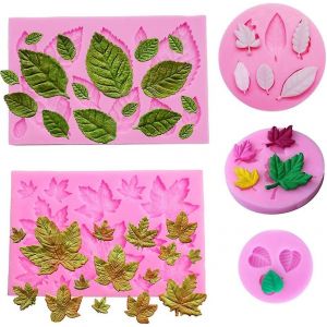Paquet de 5 feuilles de moule en silicone feuilles d'érable Fondant en silicone pétales de rose Fondant Cake Cutter 3D Shee - Neuf