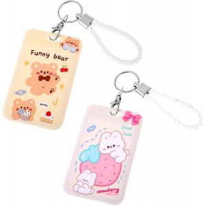 NBGCM-Lot de 2 Porte Cartes Photo Kpop Joli Ours de Dessin animé Porte Badge d'identification Porte Carte d'identité Porte Carte de crédit Porte Carte de crédit Porte clé Porte clé de - Neuf