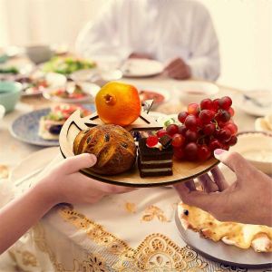 2 Ensembles Ramadan Plateau En Bois Eid Mubarak Party Vaisselle De Service,A - Neuf