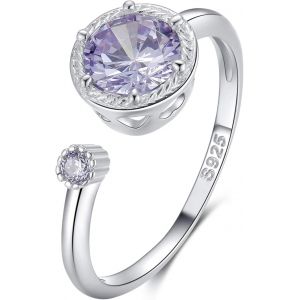 Tianyi-Bague Argent Ajustable Ouverte Avec Pierres De Naissance Personnalisé Ronde Bague Solitaire Zircon Promesse Mariage Anneaux Cadeau Pour Couples Famille Mère - Neuf