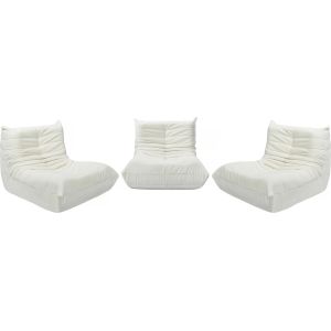 Lot de 3 chauffeuses pour canapé modulables en tissu texturé "Velasca" - Blanc - Neuf