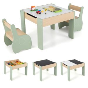 Lot De 1 Table D'activit&eacute;s 63,5 X 61,5 X 48 Cm Et 2 Chaises Ergonomiques Cadre Stable Motifs &Eacute;l&eacute;phant En Mdf Vert Helloshop26 20_0009920 - Neuf