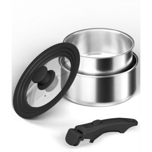 Subzonal-Casserole Tout Feux Poign&eacute;e Amovible, Batterie De Cuisine Induction Inox, Casserole Camping Gaz Avec Couvercles, Design Empilable Et Gain De Place, Sans Pfas Et Pfoa, 18/20 Cm - Neuf