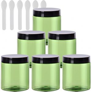 6 Pièces Vides Petit 80 ml Vert Cosmétique Pot en Plastique avec Couvercle Noir 80 g Pots de Cosmétique Crème de Bouteille Contenant avec 6x Spatules - Neuf