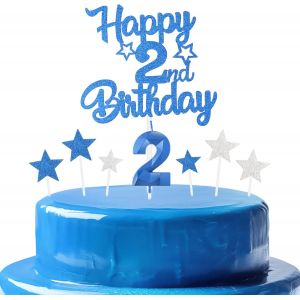 Bleues Royales Joyeux 2Ème Anniversaire Bougies Gâteau Toppers Set,3D Numéro 2 Bougie Pour Gâteau,2Ème Anniversaire Décorations Pour Filles Garçons,Bleues Royales Bougie Pour Fête D'Annivers[Z4239] - Neuf