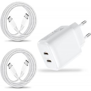 25W Chargeur Prise USB C et C&acirc;ble pour Samsung A55 A26 A16 5G/A35 A14 A53 A33 A15 S22/S23 S24 Plus A04S A05S A23 A54 A52 A22 Galaxy iPhone 15 16 Pro Max Rapide Adaptateur Type C Secteur Alimentation - Neuf