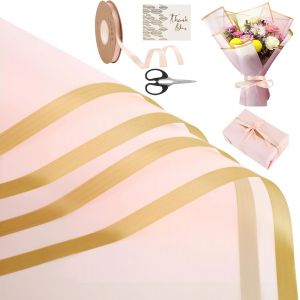 20 Feuilles Papier Bouquet De Fleur,Papier Fleuriste Rose,Papier Emballage Fleuriste,Emballage Bouquet De Fleurs,Papier Cadeau Pour Bouquet De Fleurs (Avec Ruban,Carte Et Ciseaux) - Neuf