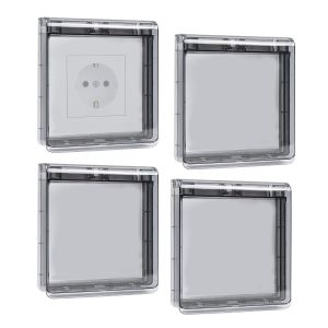 Cache Interrupteur Mural, Type 86 R&eacute;versible Cache Prise Murale &Eacute;tanche, Ultra-Mince Sans Per&ccedil;age Cache Prise Electrique pour Salle de Bain, Chambres, Cuisine, Ext&eacute;rieur, 4 Pi&egrave;ces - Neuf