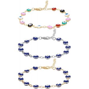3 Pieces Evil Eye Bracelet Turkish Eye Men Girls 18k Gold Plated Stainless Steel Bracelet Ankle Protection Evil Eye Blue Jewelry Gifts Ladies Girls, Mauvais ?il, Copper, No Gemstone[H785] - Neuf