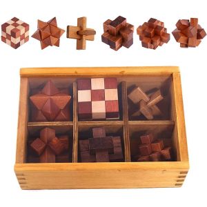 Casse-tête en bois 6 pièces, jeux de casse-tête, puzzle 3D IQ Mi - Neuf