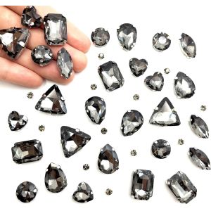 Sjzg-236 Pcs Strass En Verre De Couture, Gros Strass Pour Couture Avec Griffe, Strass Argenté Strass Vetement, Rhinestones Strass A Coudre, Pour Vêtements Diy Artisanat, Chaussures (Gris) - Neuf