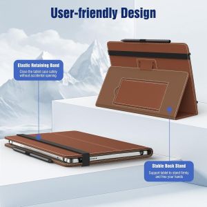 Coque Universel Pour Tablette Androiod De 10,1 Pouces Avec Boucle Pour Stylet, Coque L&eacute;ger Et Pliable Avec Main Pour Toutes Les Tablettes &Agrave; &Eacute;cran Tactile De 9,6 &Agrave; 11 Pouces, Marron - Neuf