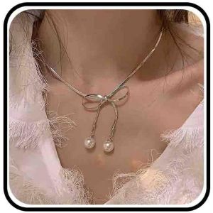 Kal-Collier Noeud Vintage Collier Pendentif Perle Noeud Collier Chaine Serpent Argent Collier Chevron Plat Collier Ras De Cou Noeud Bijoux Pour Femmes - Neuf