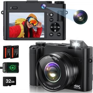 LETNERNY-Appareil Photo Numérique 4K 64 Mégapixels Autofocus Arrière Et Avant Pour La Photographie, Appareil Photo Numérique Compact Avec Carte De 32 Go, 2 Piles, Flash, Zoom Numérique 16X, Anti-Trem - Neuf