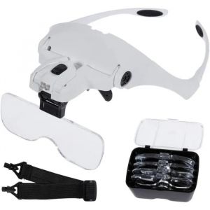 Lunette de Loupe 2 Lumières LED 5 Lentilles Lunettes Grossissantes Ajustable,Interchangeable,1.0X,1.5X,2.0X,2.5X,3.5X - Neuf