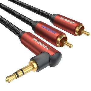 TIANYI-5m Câble RCA Jack Audio Stéréo, 90 Degrés Angle Droit Aux 3.5mm Mâle vers 2-RCA Mâle Y Audio Câble pour PC, Smartphone, Haut-Parleur - Neuf