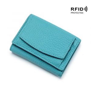 HUED-Nouveau femmes en cuir v&eacute;ritable sacs &agrave; main femme peau de vache portefeuilles dame petite poche pour monnaie Rfid porte-carte Mini sac d'argent pochette Portable-Sky blue - Neuf