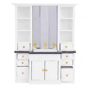 Meuble de lavabo miniature pour maison de poupee 1/12, meuble de decoration pour salle de bain et cuisine, blanc - Neuf