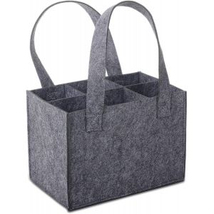Sac en feutre pour bouteille de vin, panier de transport en polyester, pour 6 bouteilles de bière, avec poignée, 25 x 18 x 16 cm, gris - Neuf