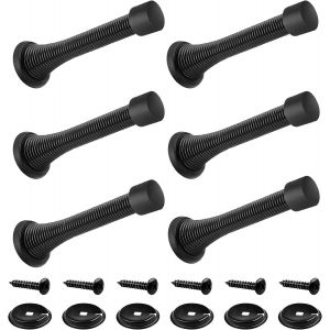 Lot de 6 butées de porte métalliques de 85 mm avec butée à ressort, vis et plaque de base (noir) - Neuf