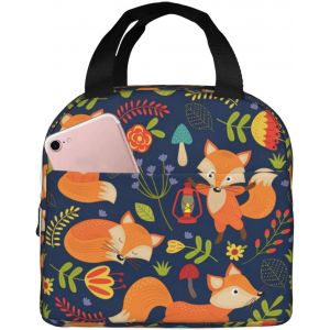 Tzf-Sac À Déjeuner Isotherme Réutilisable Panier Repas Sac Thermique Avec Imprimé Renard Et Fleur - Étanche Pour Pique-Nique, Bureau, Travail - Neuf