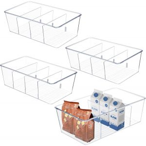 Organiseurs De R&eacute;frig&eacute;rateur Lot De 4 Boite Rangement Frigo Boite Rangement Cuisine Avec 4 Compartiments,Sans Bpa,Id&eacute;al Pour Ranger Sachets De Th&eacute;,Snacks Et &Eacute;pices(Transparent) - Neuf