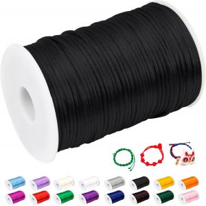 SJZG-2Mm Fil Nylon Pour Bracelet, 100M Fil Bracelet Cordon Satin Cordon Bracelet Coulissant Color&eacute; Cordon Collier Pour Pendentif, Perles, Creation Bijoux, Diy Artisanat (Noir) - Neuf