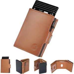 Portefeuille En Cuir Pour Homme - Pop Up - Avec Compartiment Pour Cartes En Aluminium Et Protection Rfid - Porte-Monnaie - Porte-Monnaie Pour Homme - Petit Portefeuille Fin Avec Bo&icirc;te Pour - Neuf