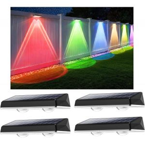 Applique Murale Ext&eacute;rieur Solaire &Eacute;tanche Ip67, 4 Unit&eacute; Lumiere Solaire Exterieur Rvb Avec 8 Modes Lampe Solaire Exterieur Puissante Pour Cour, Jardin Et Cl&ocirc;ture - Neuf