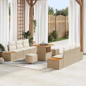 Vidaxl Ensemble De Canapé De Jardin 9 Pcs Beige, Crème 80 X 80 X 71 Cm - Neuf