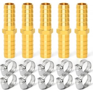 5 Pièces 10mm Connecteur Cannelé En Laiton,Raccord De Tuyau Droit 2 Voies Avec 10 Pinces - Neuf