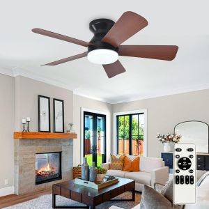 SUBZONAL-Ventilateur de plafond moderne avec lumi&egrave;re : 35 pouces noir Petits ventilateurs - Ventilateurs de plafond &agrave; gradation avec t&eacute;l&eacute;commande 5 pales r&eacute;versibles en noyer 6 vitesses Minuterie - Neuf