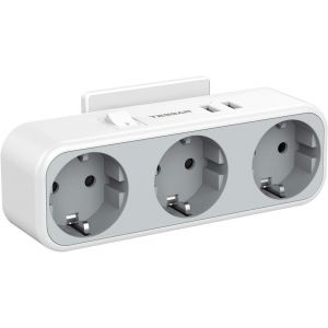 Multi Socket Usb Power Strip 3 Ac Output And 2 Usb Ports 5 In 1 Mains With Switch, Suitable For Home Office, Compatible With Phone, Pad, Grey - Neuf