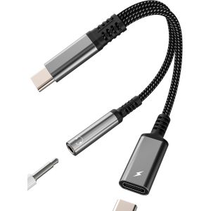 Thef-Adaptateur Usb C Vers Jack 3.5mm Écouteur(2en1)Double Prise Dac Aux Audio Type C Chargeur Cable Pour Iphone 16 15 Pro Compatible Avec Samsung S24 Pour Ipad Casque Microphone Pour Apple Charge Sp - Neuf