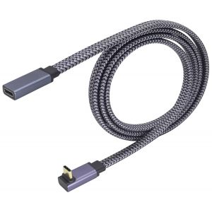 Plat Tressé 90 Degrés 60W Et 3A Haut Et Bas De Type C 3.1 Câble Usb Mâle Et Femelle,Prend En Charge Les Ordinateurs Portables,Charge,Les Données,L'Audio,Câbles Vidéo.(1Mètre/M-F)[CAB9164786] - Neuf