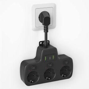 Multiprise 4 Prises avec Fiche Plate, Bloc 4 Prises,Multiprise Murale avec Interrupteur Individuel Prise Multiple USB C,Sécurité Enfant Prise Plate Derriere Meuble Rallonge électrique 2 M, Blanc - Neuf