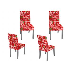 Housses de chaises de salle &agrave; manger de No&euml;l, lettres rouges, lavables, lot de 4 - Neuf