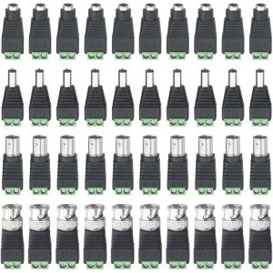 VornixorSarlshop-Lot de 40 Connecteur Femelle et m&acirc;le de l'adaptateur d'alimentation CC 2,1x5,5 mm + Connecteur BNC m&acirc;le et Femelle pour cam&eacute;ra vid&eacute;o pour Coax Cat5 CCTV - Neuf