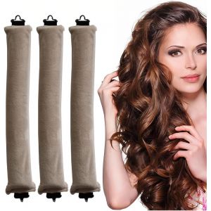 KAL-Pièces Bigoudis Sans Chaleur -Tiges Flexibles Avec Crochets, Fer À Friser Sans Chaleur Pour Tous Types De Cheveux, Bigoudis Pour Dormir, Pour Tous Types De Cheveux (Beige) - Neuf