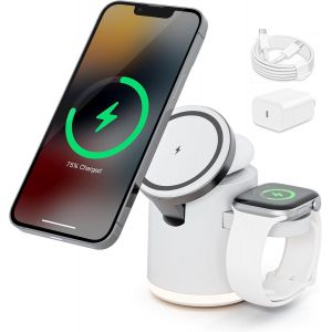 Station De Charge 3 En 1 Pour Apple, Station De Charge Inductive Pour Iphone 16/15/14/13/12, Pour Apple Watch 10/9/Ultra/8/7/6/Se/5/4/3, Pour Airpods Pro 4/3/2, Blanc - Neuf