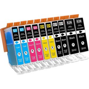 10 Cartouches d'encre compatibles 520 521 XL pour Canon PGI-520 CLI-521 avec Canon Pixma MX870 MP540 MP540x MP550 MP560 MP620 MP620B MP630 MP640 MP980 MP990 MX860 iP4600x iP4600 iP3600 (10 Pack) - Neuf