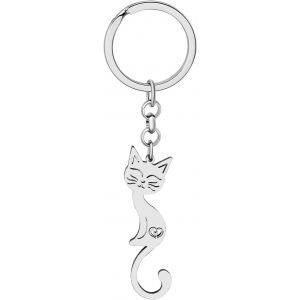 KAL-Porte-Clés Chat En Acier Inoxydable Cadeaux Mignon Chat Pour Femme Filles Porte-Clés Chat Porte-Monnaie Clés De Voiture Charms - Neuf