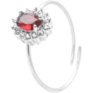 Kahfl-Bague Femme En Acier Argent Avec Pierre Précieuse Rouge,Bague Argent Réglable Gemme Rouge,Alliance Pierre Ovale Et Zircon,Ensemble Bijoux Femme,Acier,Non Applicable. - Neuf