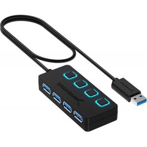 TRAHOO-Hub USB 3.2, Ultra-Fast 5 Gbps 4 Port Hub USB 3.0 avec des Commutateurs Et des Voyants d'alimentation Individuels, Multi USB Hub Adaptateur Mac, Station d¿Accueil câble de 60cm (HB-UM43) - Neuf