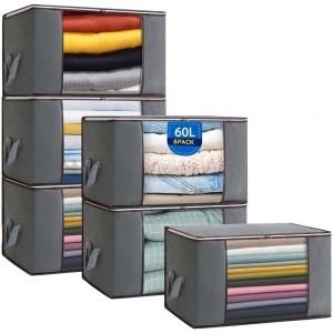 Mevronisshop-Lot De 6 Sac De Rangement Vetement, 60l Sac Rangement Vetement Pliable, Boîte De Rangement Avec Poignée Caisse Rangement Sac De Demenagement Pour Couette Literie Couvertures Oreillers Jo - Neuf