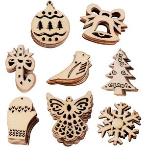 100pcs D&eacute;coration de No&euml;l en Bois de Tranches de Pendaison de Flocon de neige Gant en bois Naturel en Bois de BRICOLAGE Ornements Pendentif D&eacute;co Cadeaux pour les Arbres de No&euml;l - Neuf