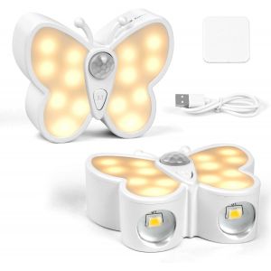 Veilleuse Led D&eacute;tecteur De Mouvement, 2pcs Lampe Papillons Rechargeable Usb, Magn&eacute;tique Sans Fil, 3 Couleur & R&eacute;glage Luminosit&eacute;, &Eacute;clairage Int&eacute;rieur Pour Couloir/Chambre D'enfant/Salle De Bain - Neuf