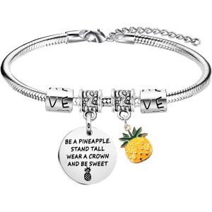 Kalanka-Bracelet Ananas Pour Femme, Cadeau Inspirant Pour Fille, Petite-Fille, Soeur, &laquo; Be A Pineapple Stand &raquo;, &laquo; Wear A Crown And Be Sweet &raquo;, Lot De 2 - Neuf