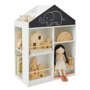&Eacute;tag&egrave;re Enfant GINGER HOME &iquest; Meuble de Rangement Montessori en Forme de Maison, avec Tableau Noir, 6 Compartiments, Blanche,95,8 cm - Neuf